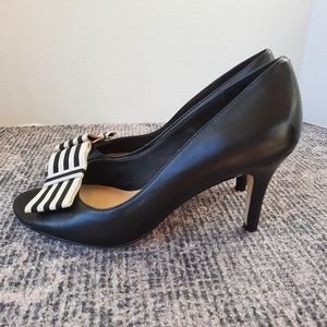 Kate Spade sz 7 black heels striped bow pump